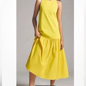 MAEVE by Anthropologie NWT Yellow Midi Maxi Dress Drop Waist